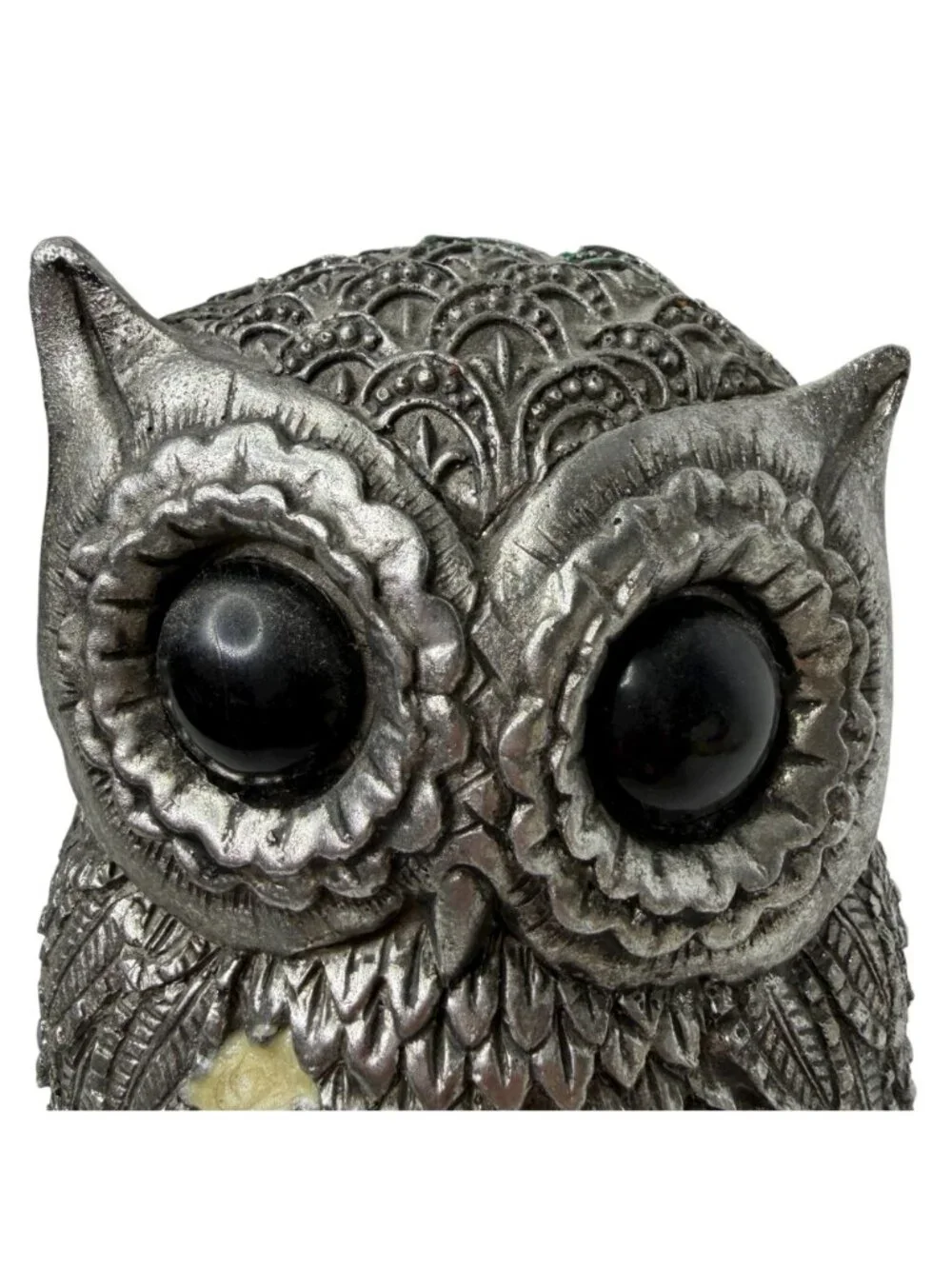 Pewter Finish Owl Figurine Statue Antique Silver Tone Resin Metal Look